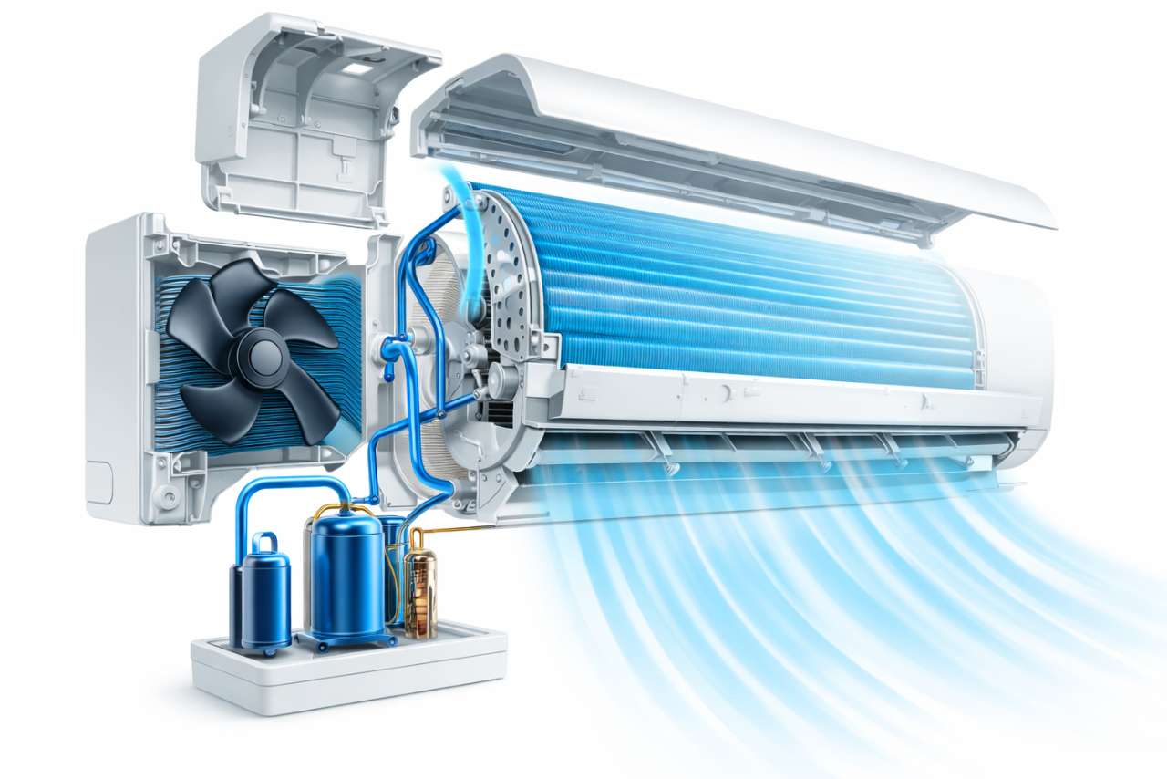 Hűtésre alkalmas klíma metszeti ábra – fali klíma működése hűtési üzemben